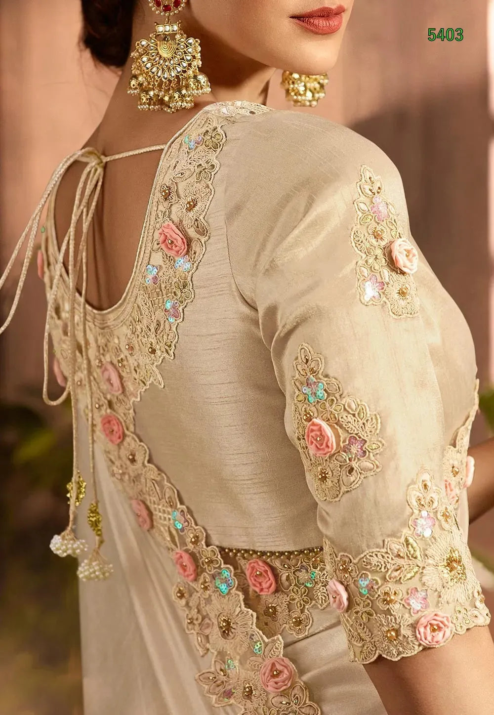 Vasundhara Heritage Tissue Beige Silk Saree – Handcrafted Embellished Royal Collection