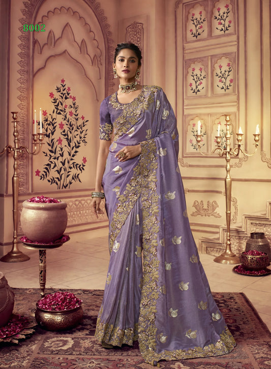 Vasundhara Heritage Tissue Purple Silk Saree – Handcrafted Embellished Royal Collection