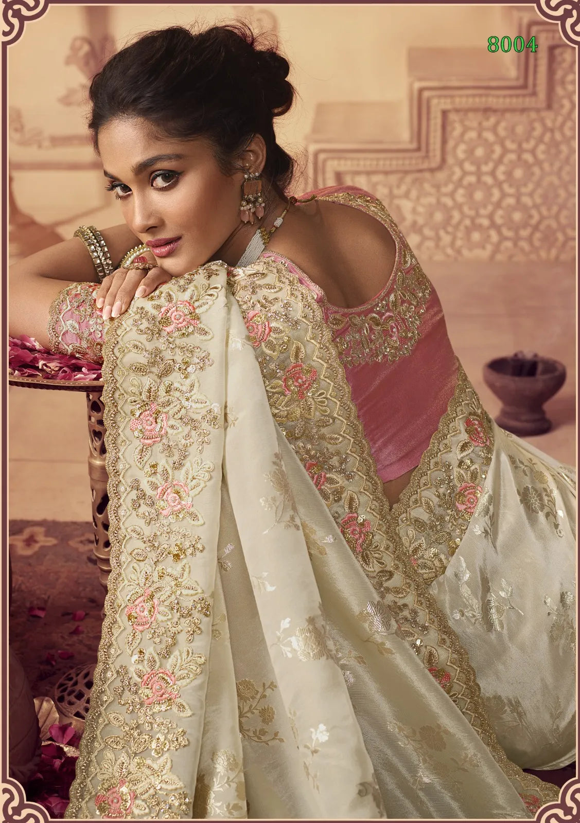 Vasundhara Heritage Tissue Cream Silk Saree – Handcrafted Embellished Royal Collection