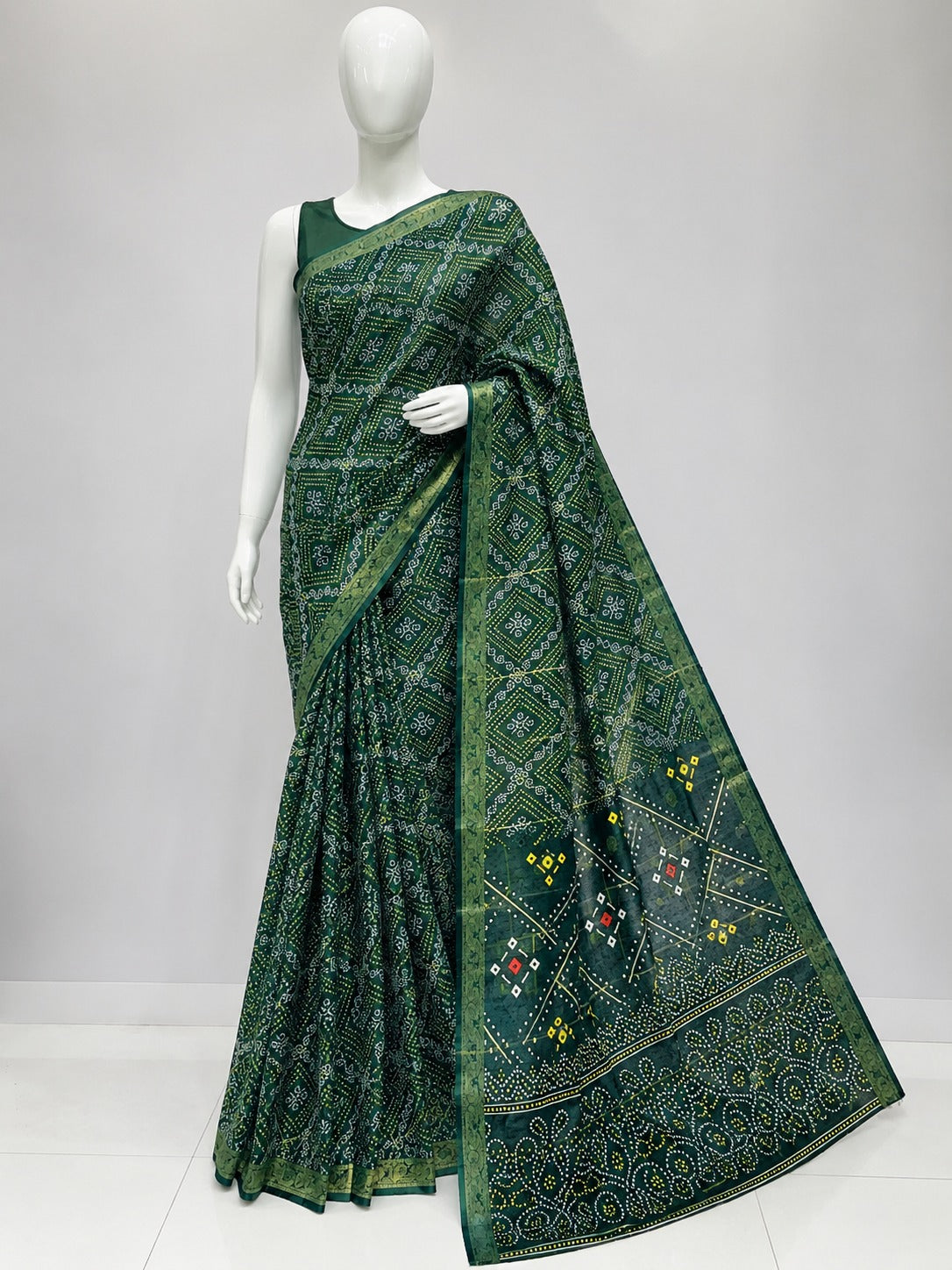 Bandhani Chokhta Zari Border Silk Saree