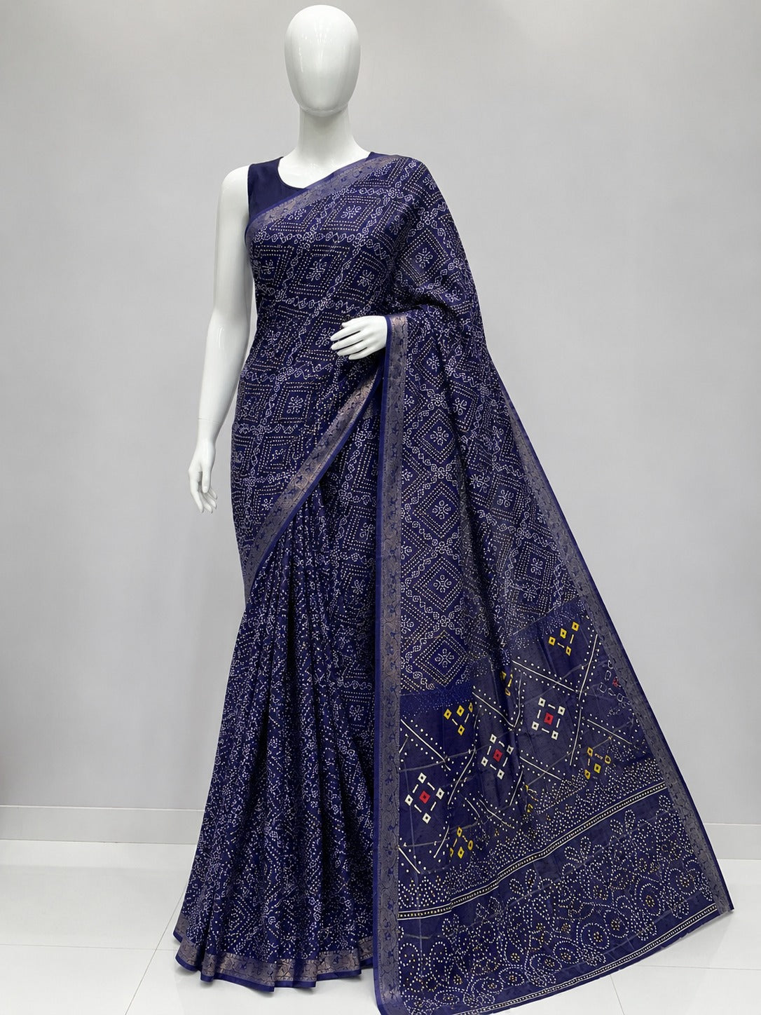 Bandhani Chokhta Zari Border Silk Saree