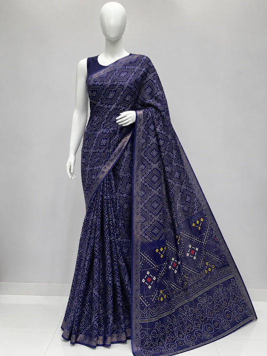Bandhani Chokhta Zari Border Silk Saree