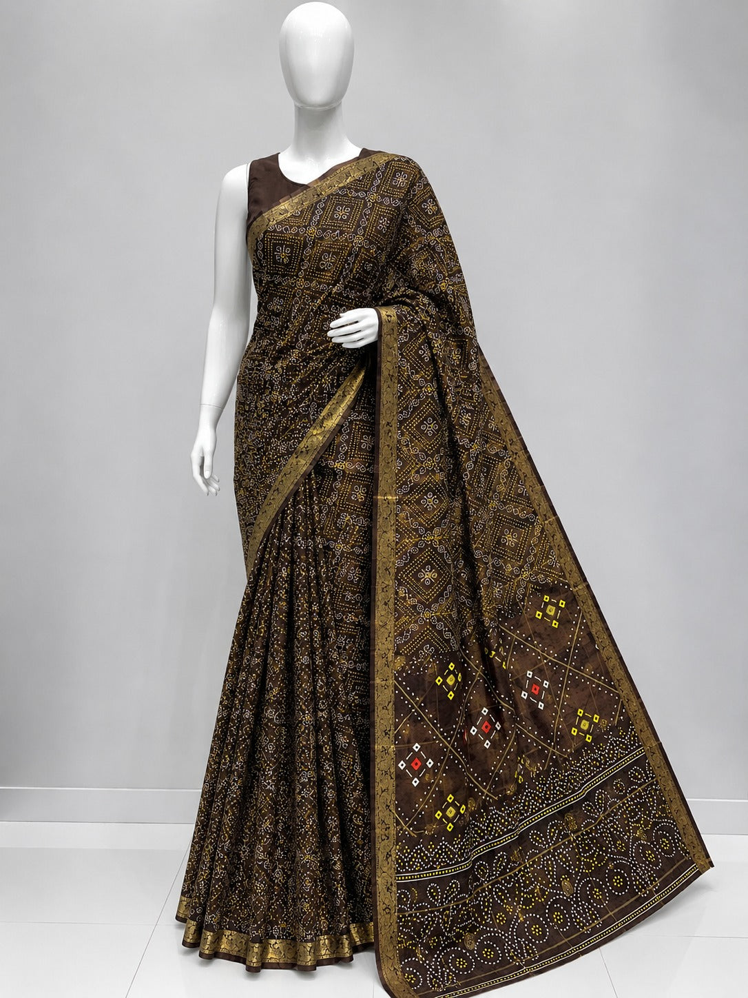 Bandhani Chokhta Zari Border Silk Saree