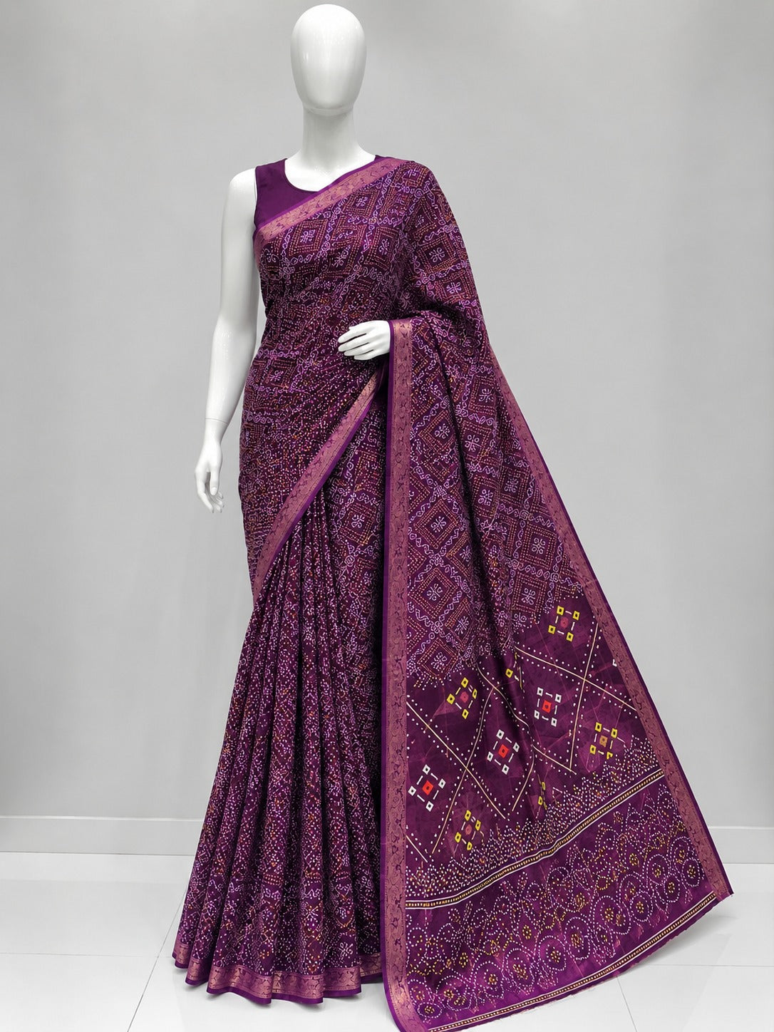 Bandhani Chokhta Zari Border Silk Saree