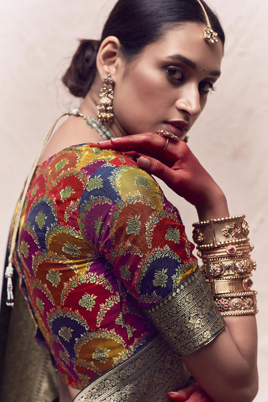Navy Blue Leheriya Stripe Weave Pure Silk Saree