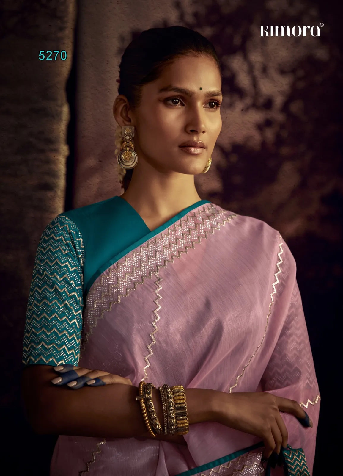 Sindhuri Baby Pink Organza Saree | Zigzag Sequin Border |