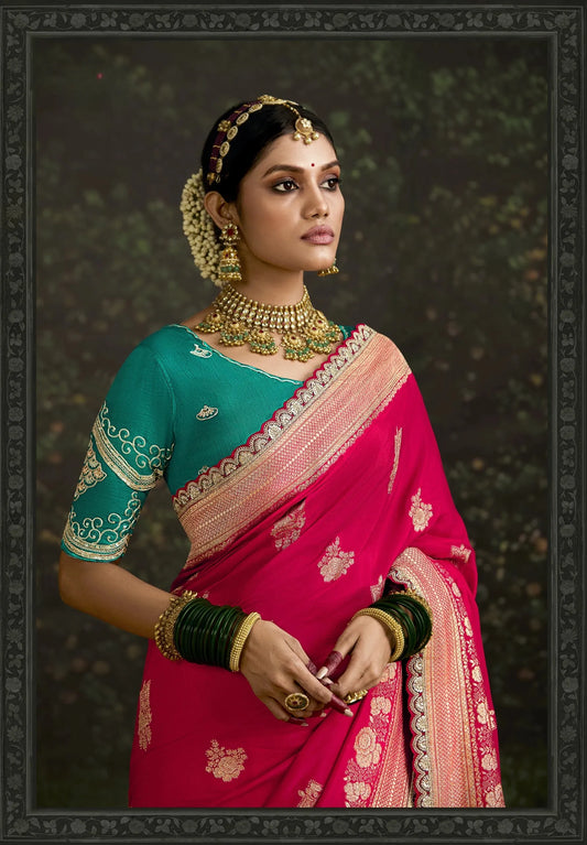 Magenta Creamy  Royale Pure Dola Silk Saree