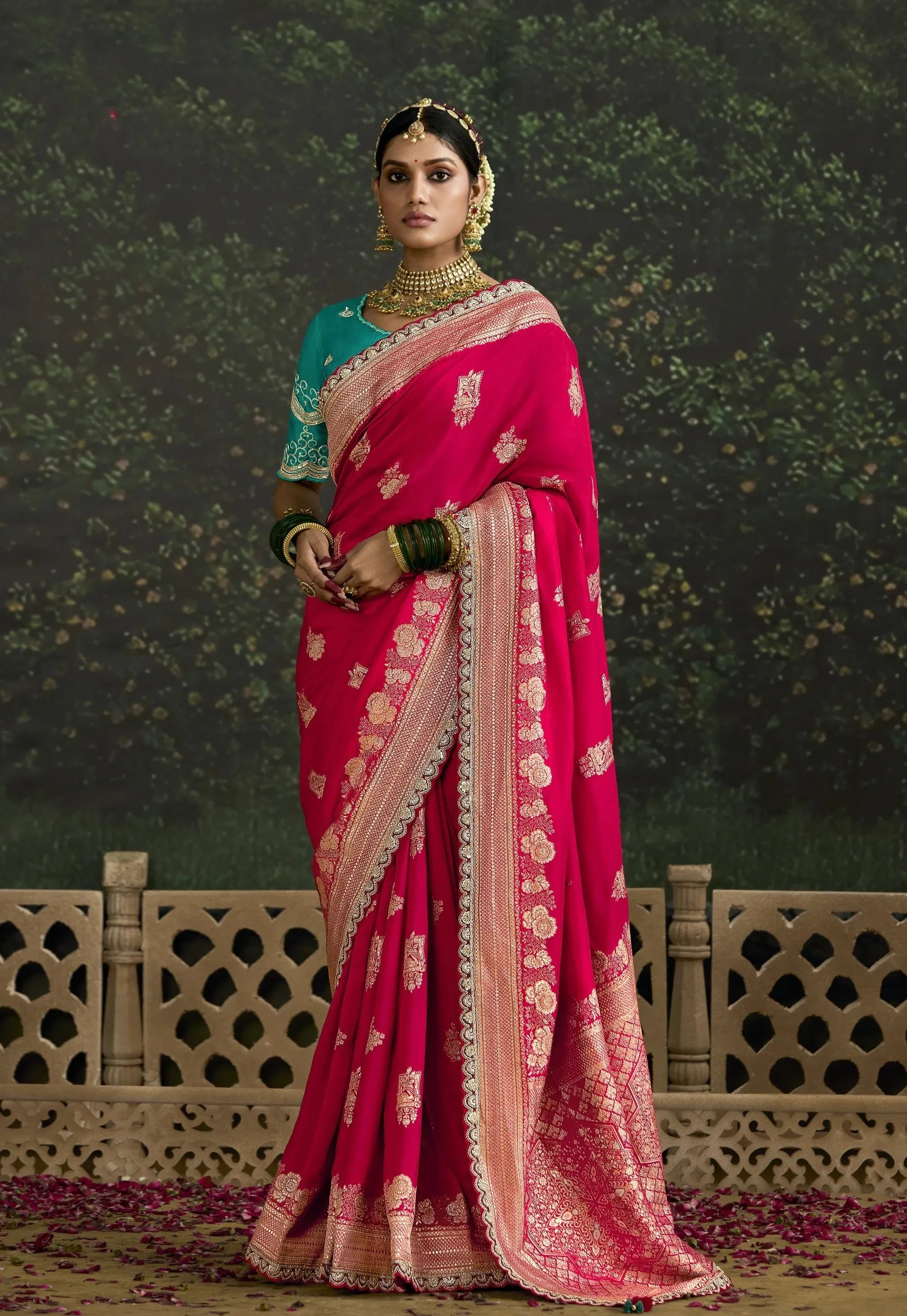 Magenta Creamy  Royale Pure Dola Silk Saree