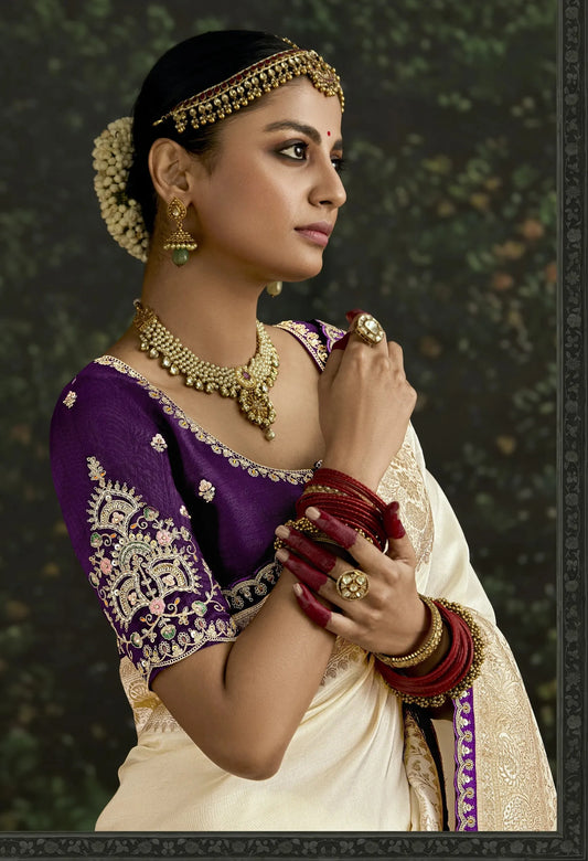 Ivory Grace Pure Dola Silk Saree