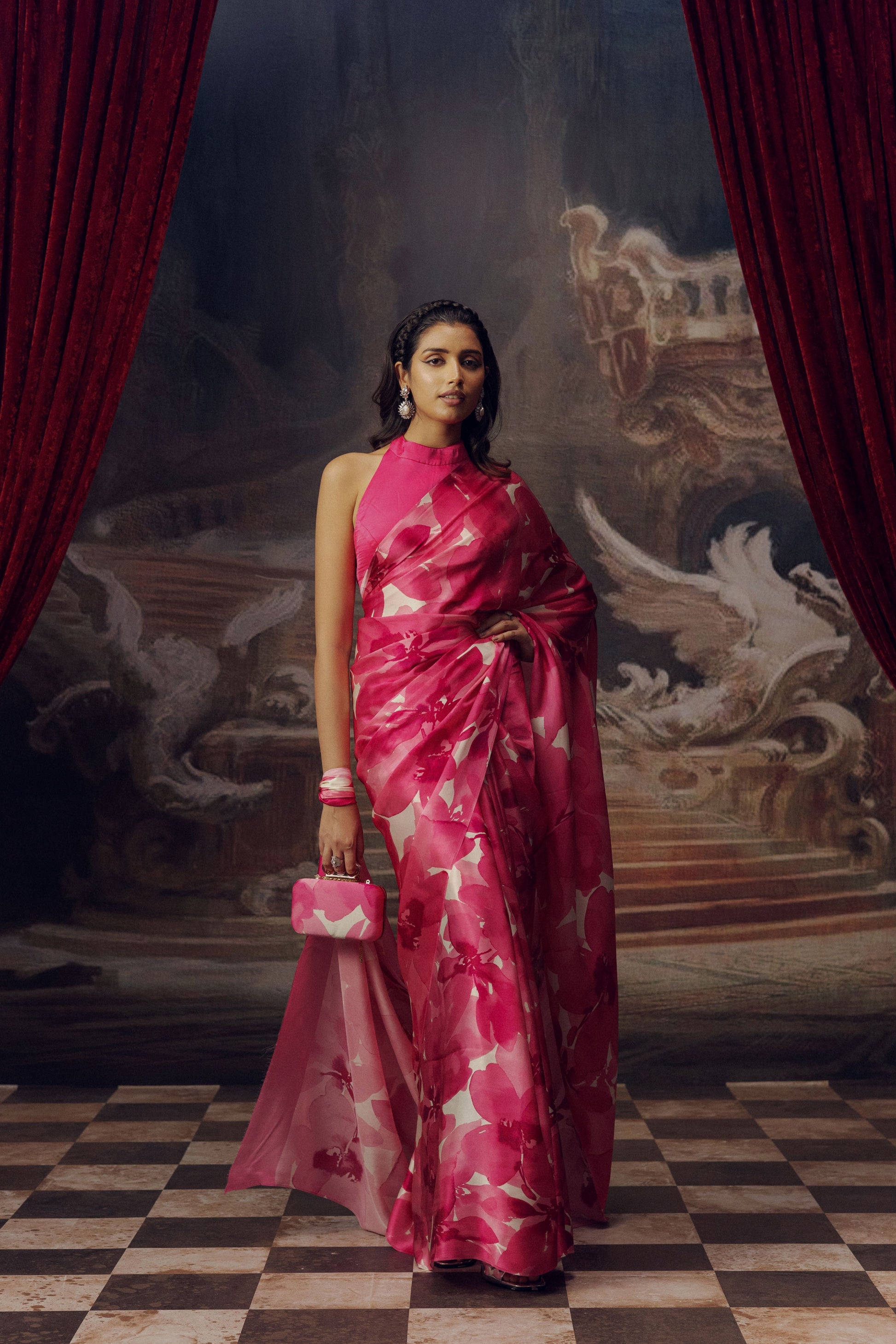 Buy The Lara Saree Monotone Fuchsia Satin Silk Saree | Premvastra | Premium Collection