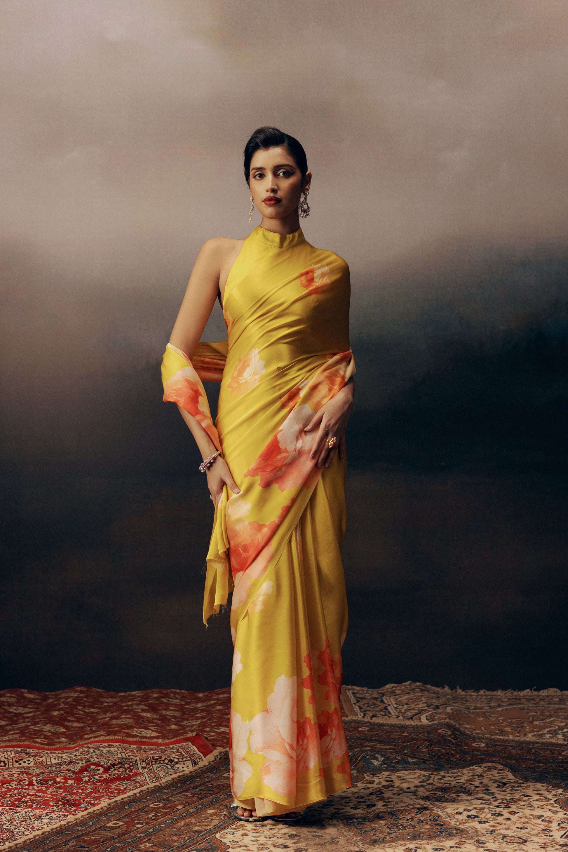 Buy The Roma Saree Pure Satin Silk Canary Yellow | Premium Collection