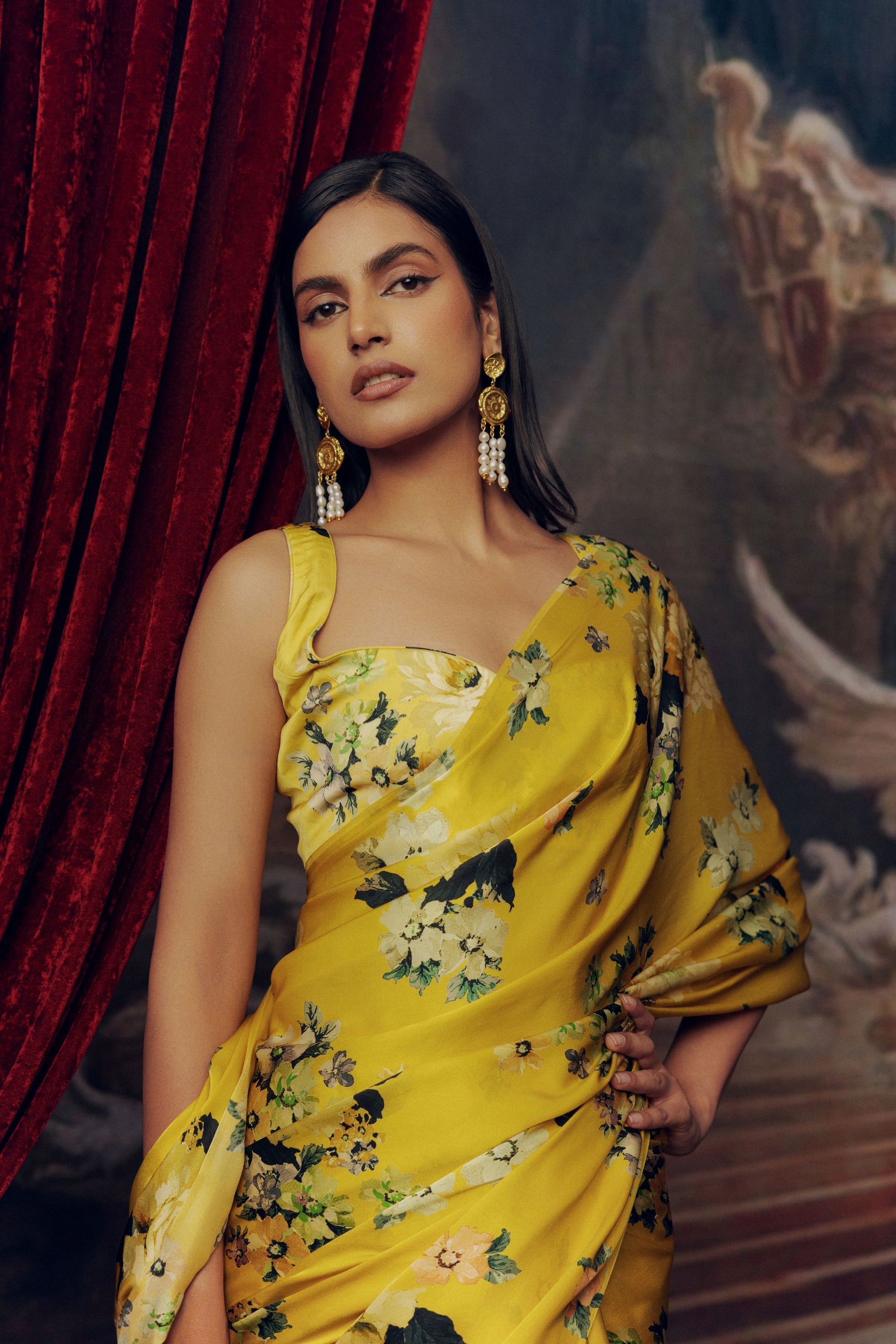 Buy Tina Canary Yellow Satin Silk Saree | Premvastra | Premium Collection