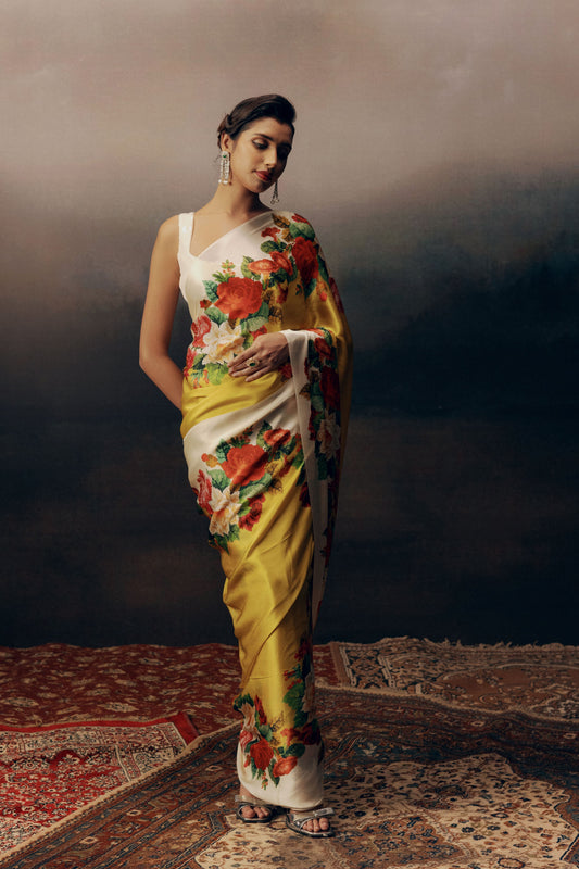 Shop Urmila Canary Yellow – Satin Silk Saree | Premvastra | Premium Collection