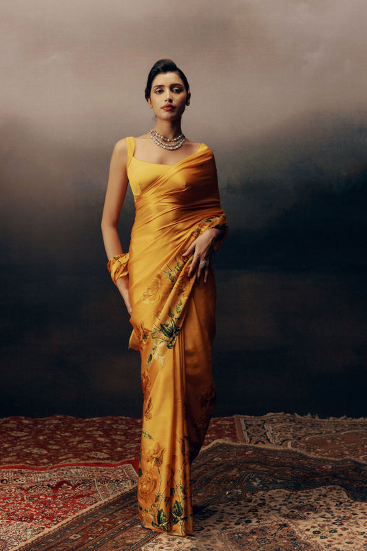 Mira Valencia Orange Satin Silk Designer Saree |Premvastra | Premium Collection