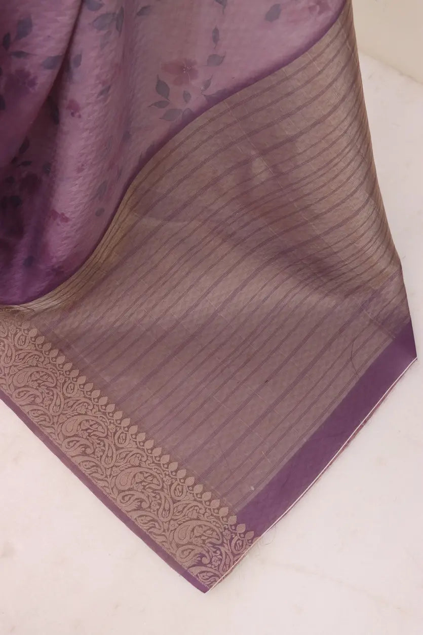 Lilac Vichitra Silk Digital Print Saree