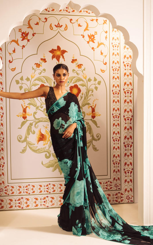 Buy Ila Teal Satin Silk Saree Online in India | Premium Collection