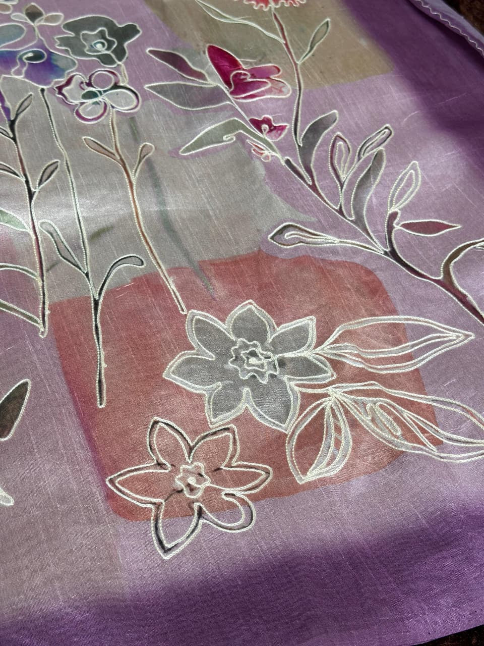 Paritosh Tusser Linen Saree with Khatha Hand Embroidery & Digital Print