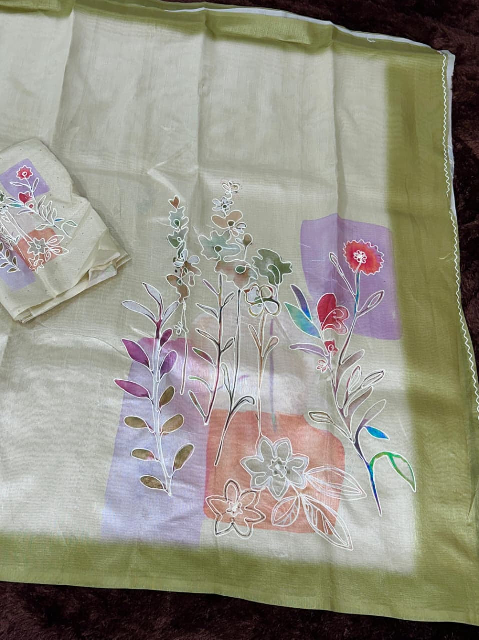 Paritosh Tusser Linen Saree with Khatha Hand Embroidery & Digital Print