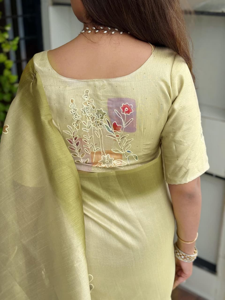 Paritosh Tusser Linen Saree with Khatha Hand Embroidery & Digital Print