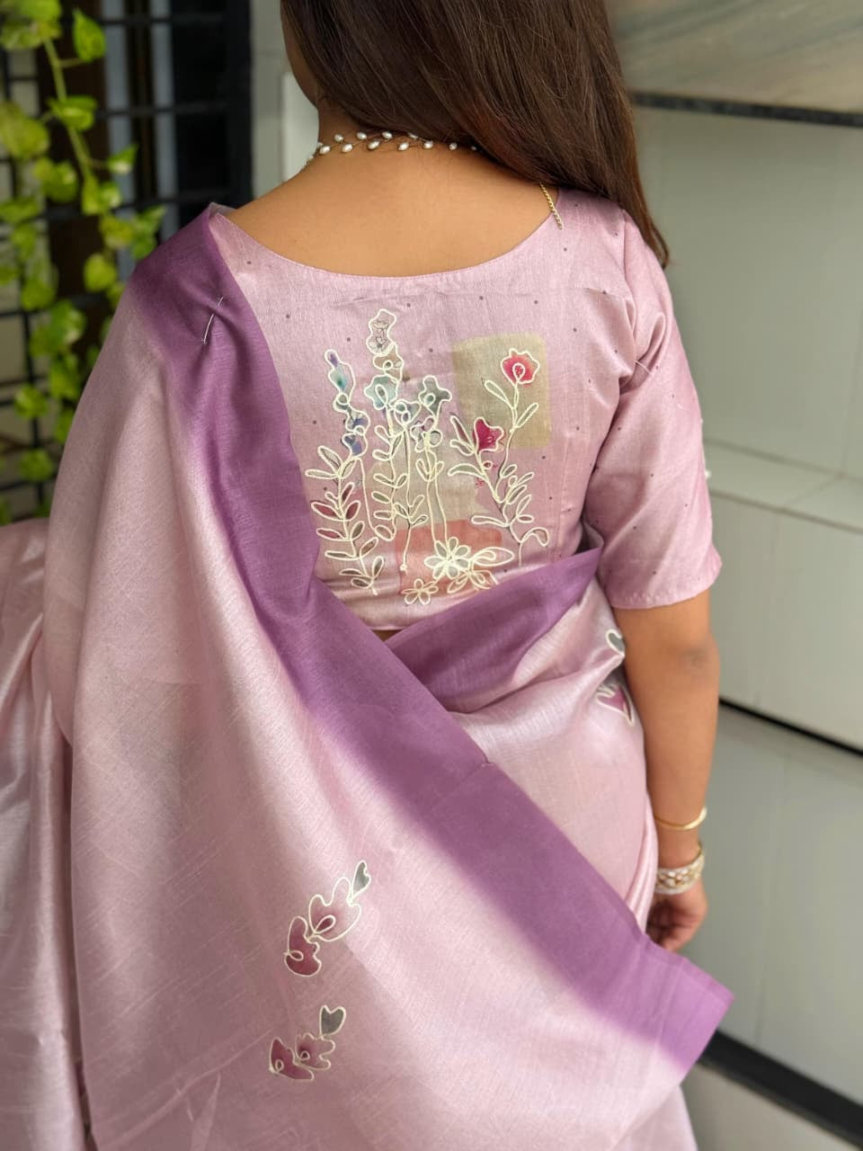 Paritosh Tusser Linen Saree with Khatha Hand Embroidery & Digital Print