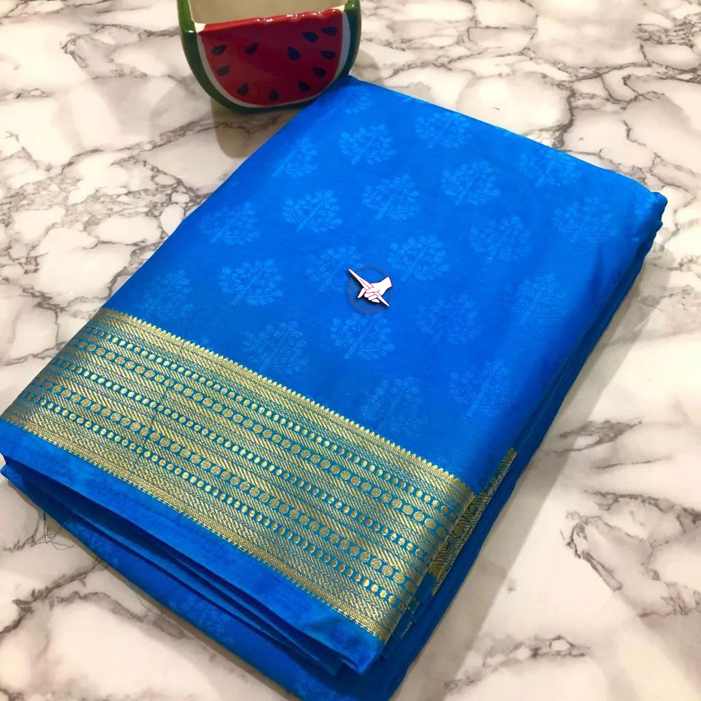 Contrast Border Mysore Silk Saree In Solid Color | Premium Collection