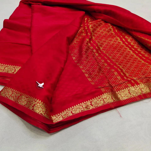 South Indian Plain Silk Saree With Mysore Craft Border | Premium Collection
