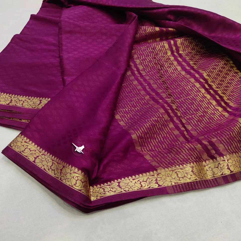 Authentic Mysore Saree With Woven Temple Border | Premium Collection
