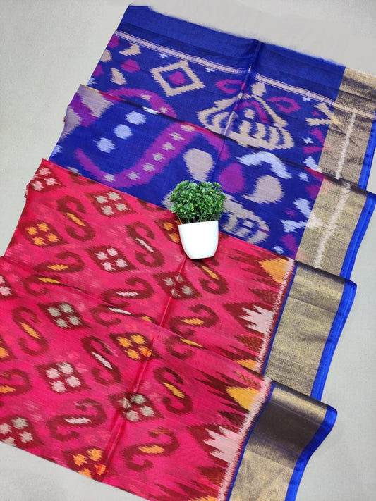 Vibrant Ikkat Print Saree In Soft Silk For Traditional Wear | Premium Collection