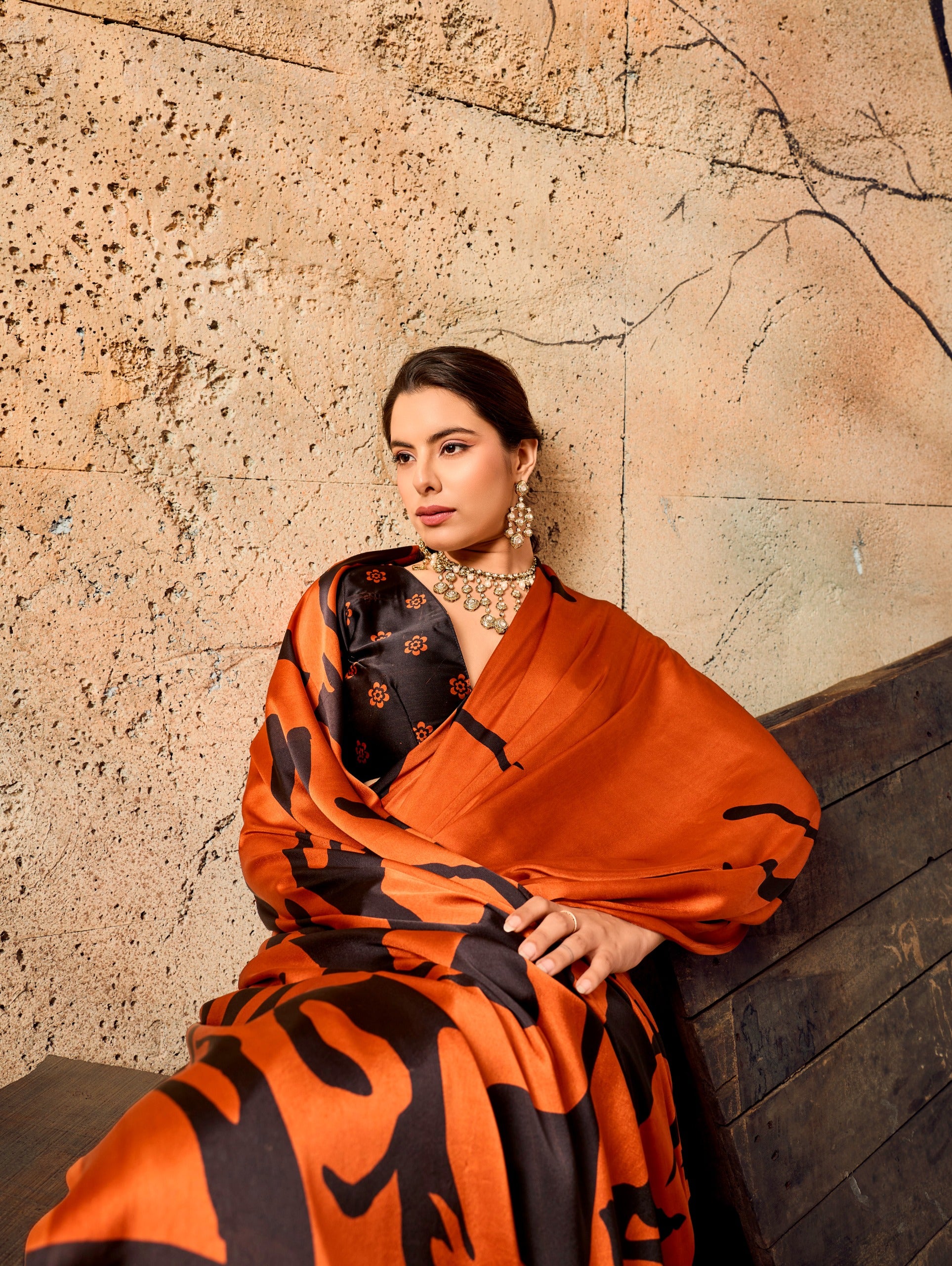 Pure Ajrakh Modal Satin Print Saree