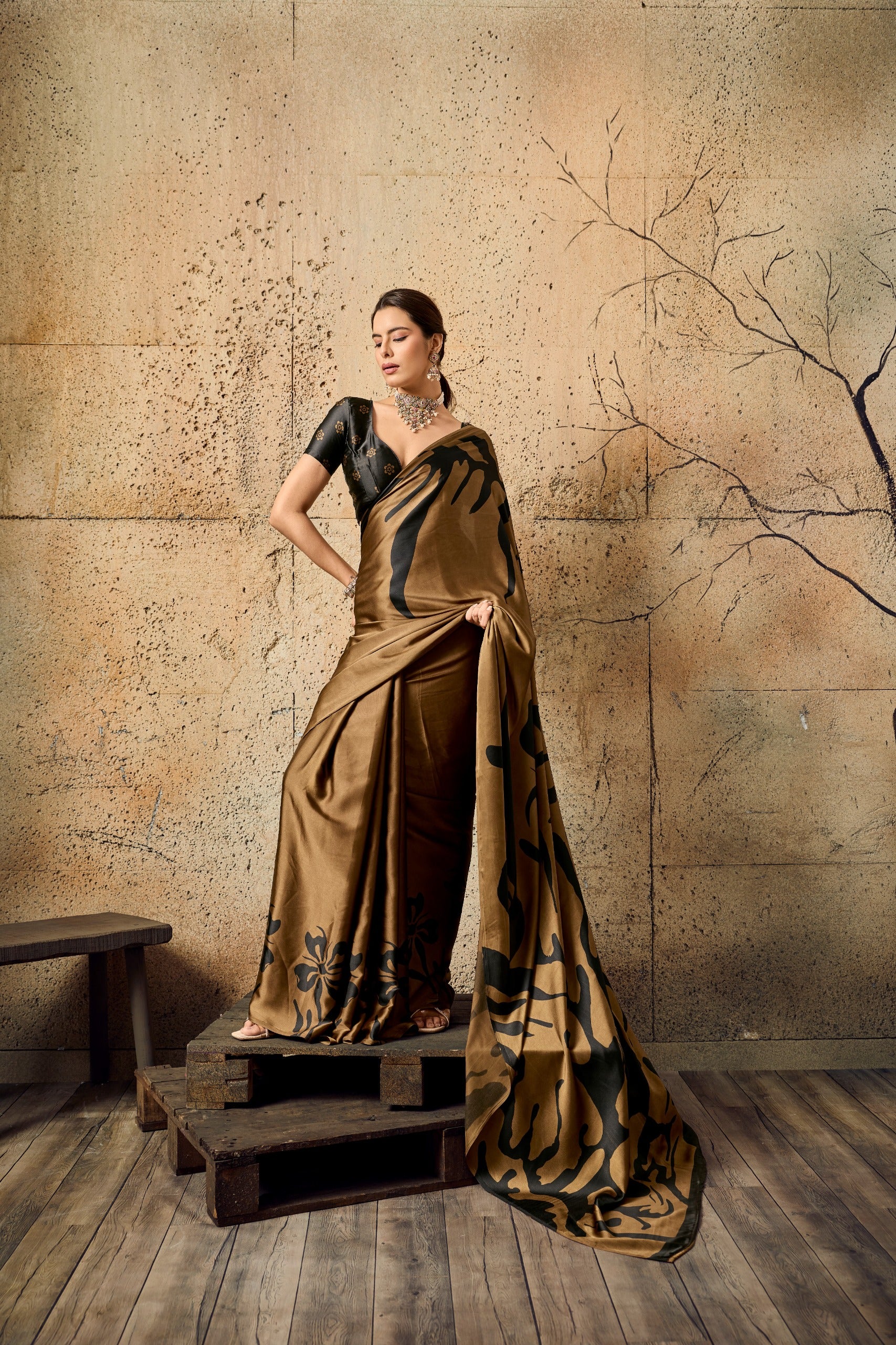 Pure Ajrakh Modal Satin Print Saree