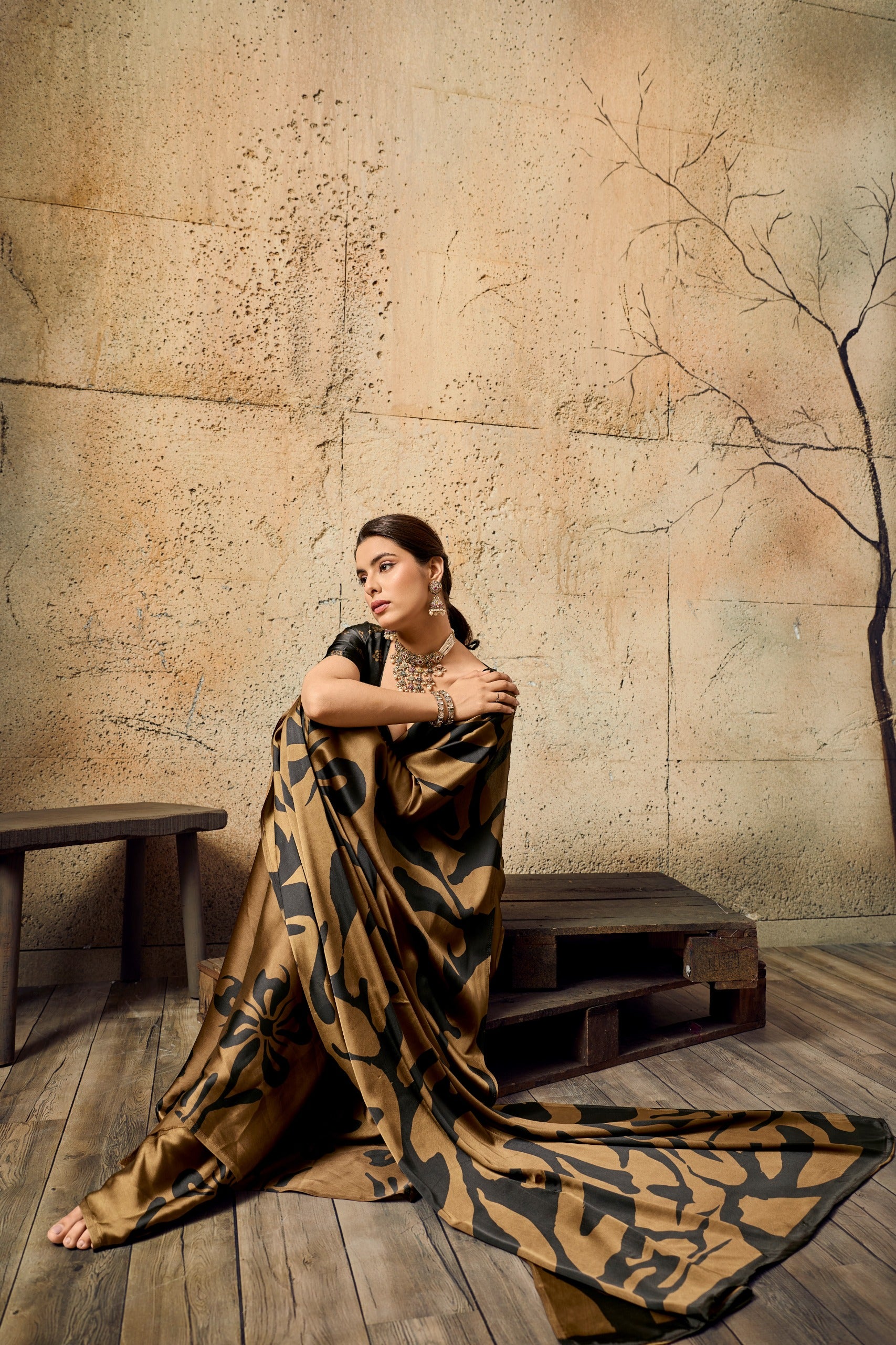 Pure Ajrakh Modal Satin Print Saree