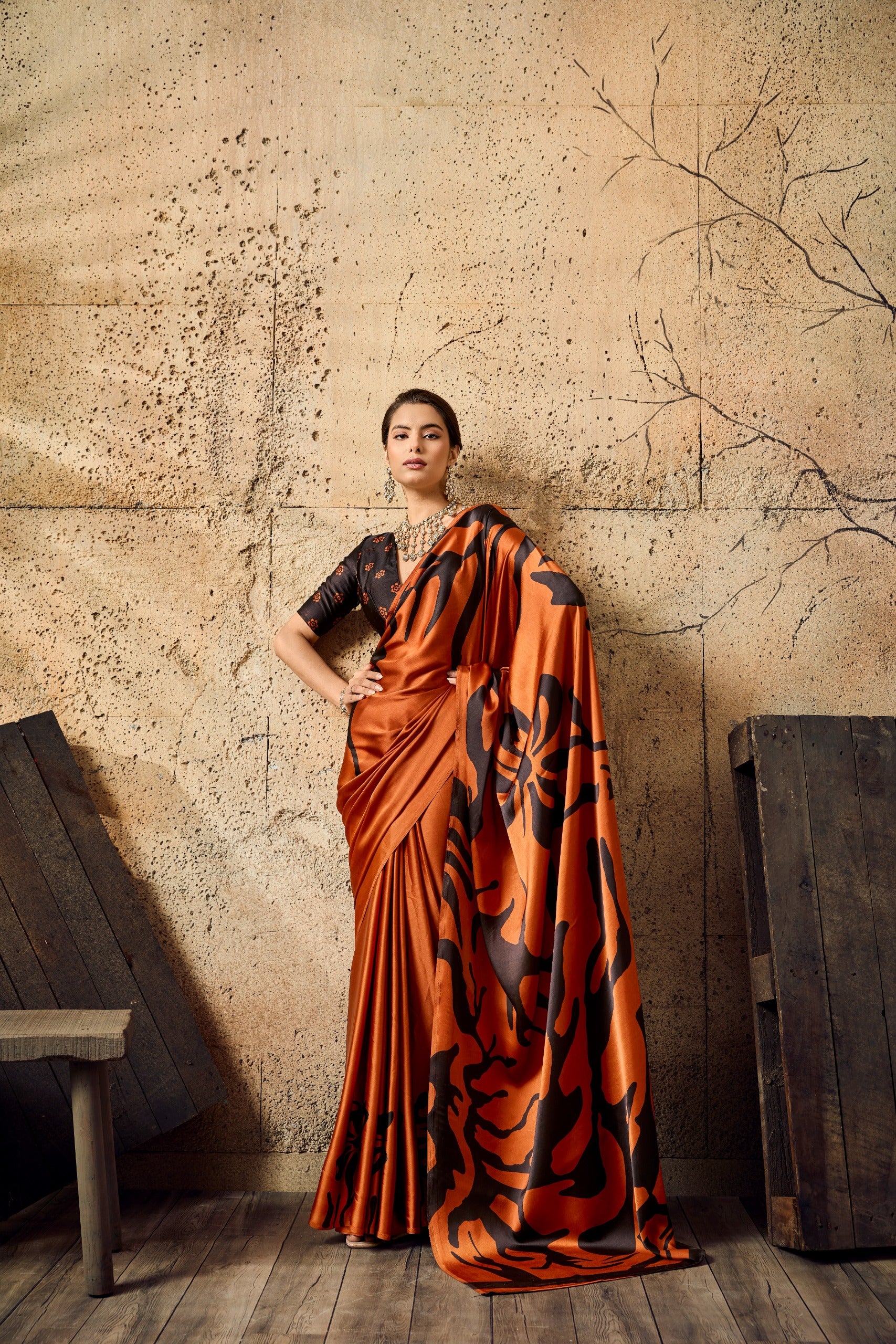 Pure Ajrakh Modal Satin Print Saree