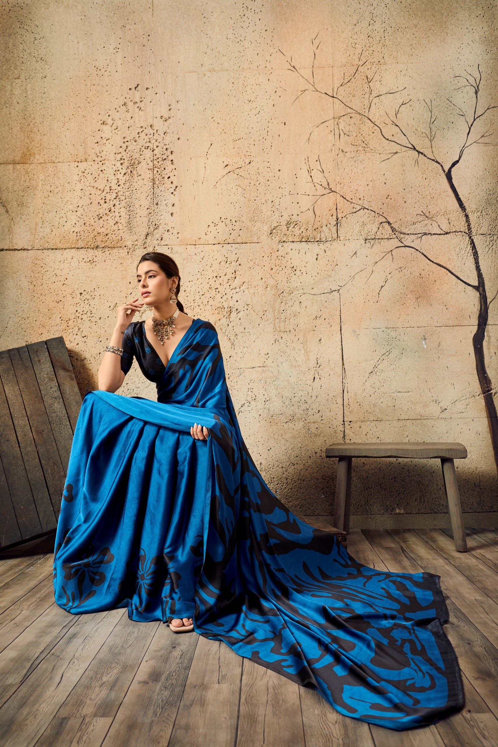 Pure Ajrakh Modal Satin Print Saree
