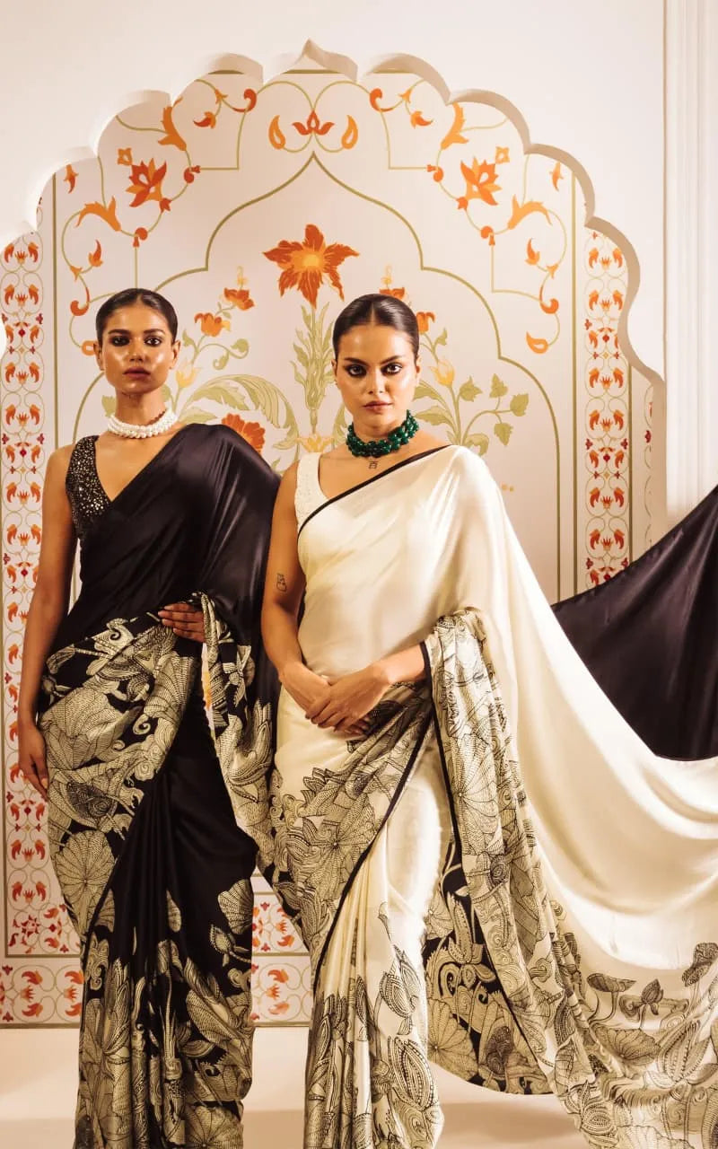 Kalamkari Noir & Ivory Silk Saree