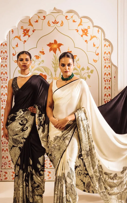 Kalamkari Noir & Ivory Silk Saree