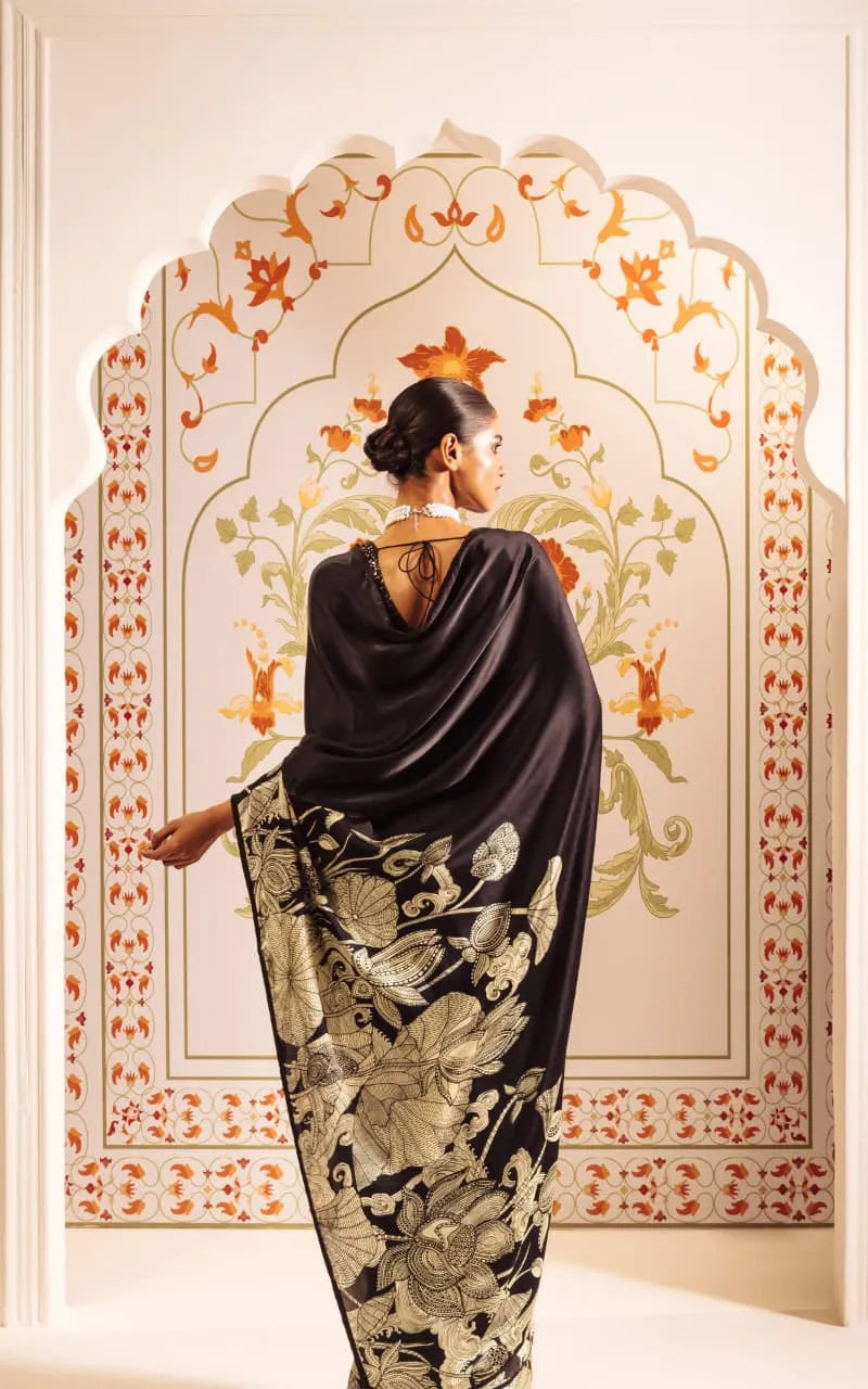 Kalamkari Noir & Ivory Silk Saree