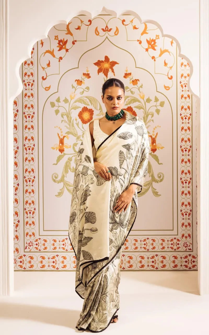 Kalamkari Noir & Ivory Silk Saree