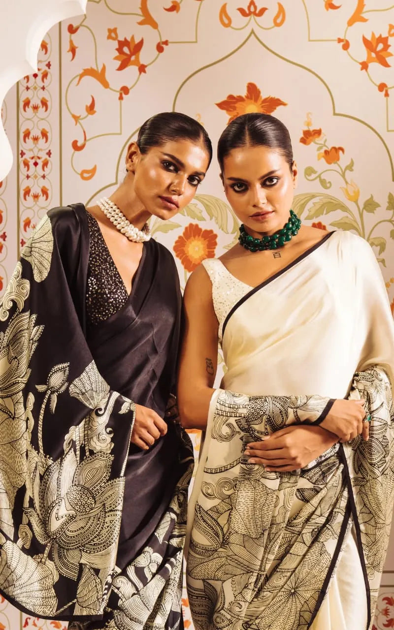 Kalamkari Noir & Ivory Silk Saree