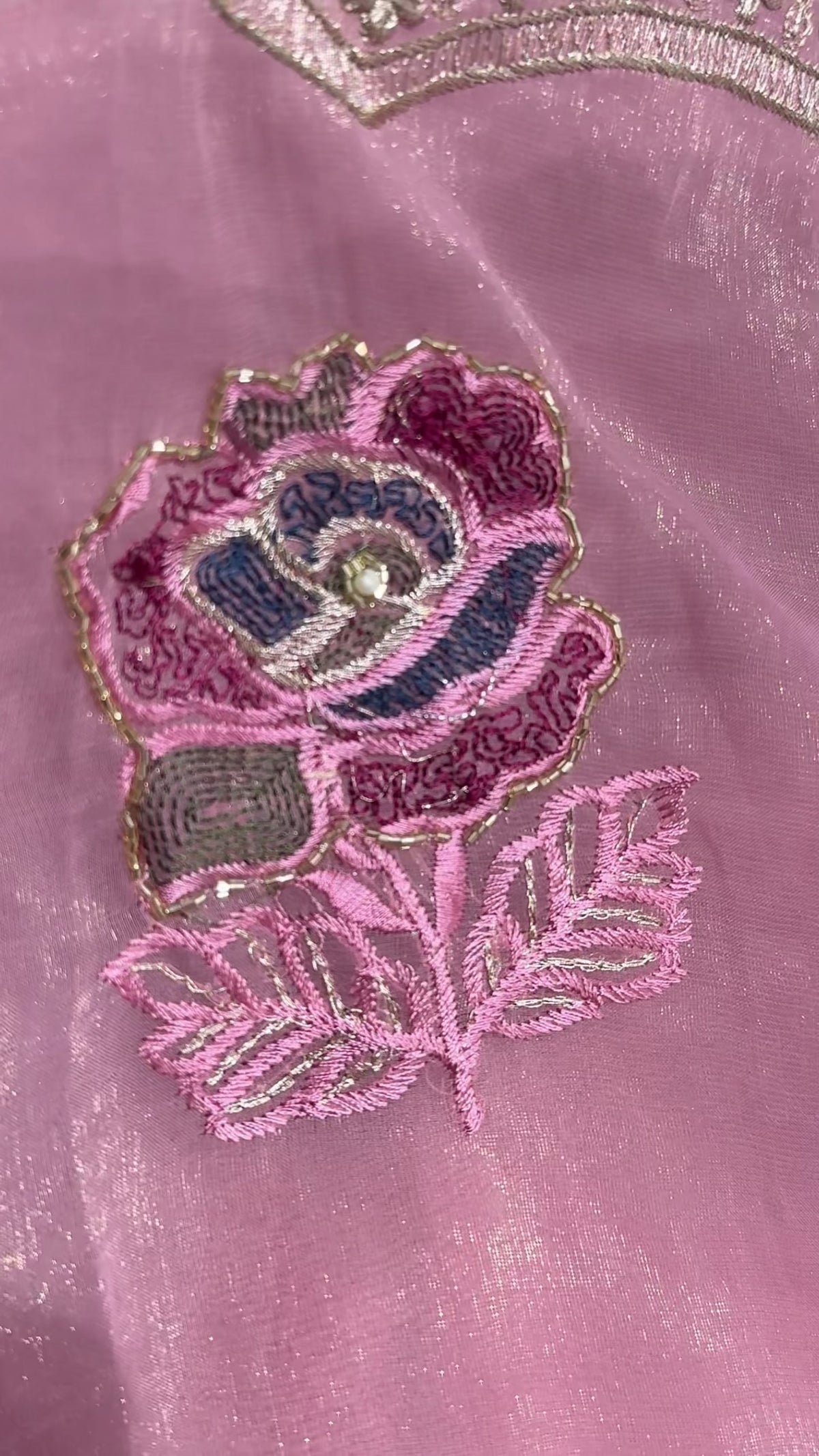Nazakat Dusty Pink Melborne Simmer Silk Saree with Floral Embroidery & Bead Handwork