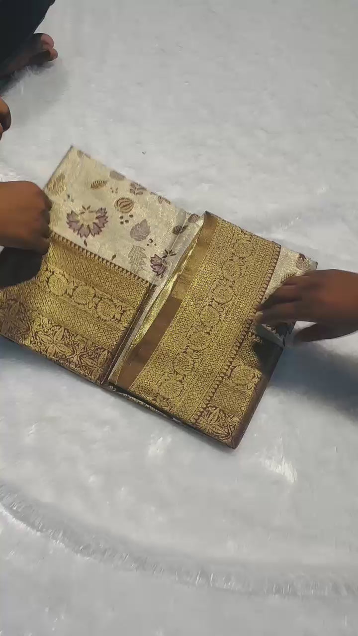 Premium Floral Jacquard Kanjivaram Silk Saree with Golden Zari Border