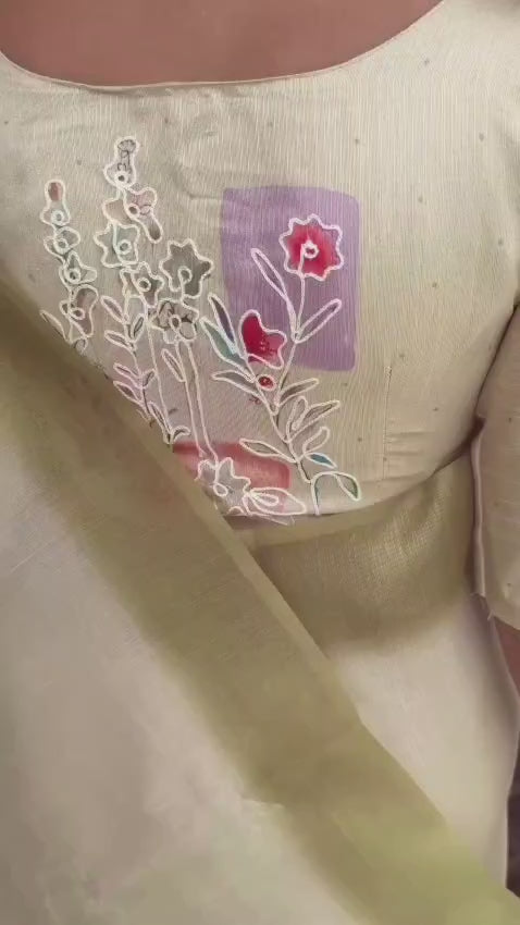 Paritosh Tusser Linen Saree with Khatha Hand Embroidery & Digital Print
