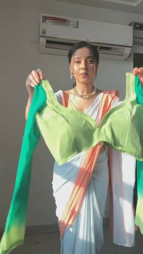 Pure Mint & Teal Ombre Soft Georgette Bandhani Digital Print Ready To Wear Saree