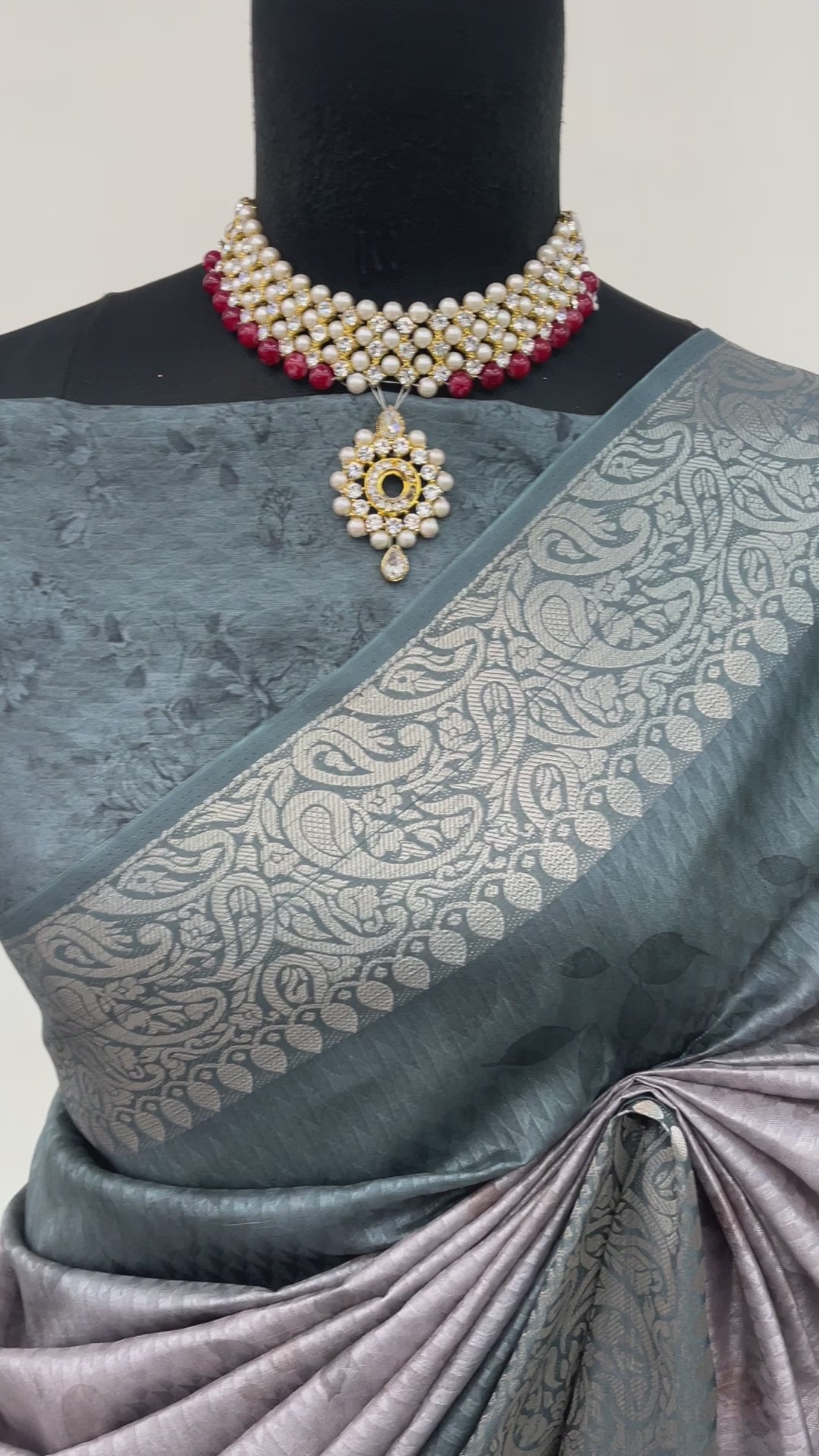Sage Green Vichitra Silk Digital Print Saree