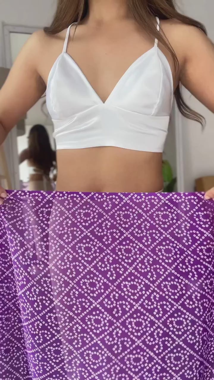 Pure Purple  Soft Georgette Bandhani Digital Print Ready To Wear Saree