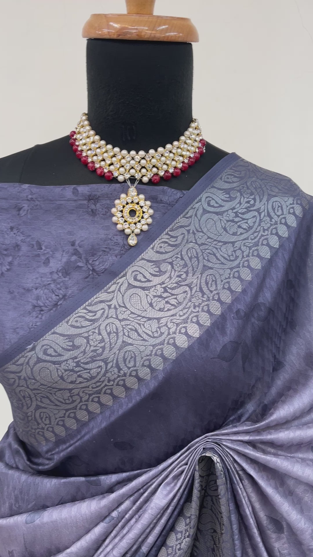 Steel Blue-Grey Vichitra Silk Digital Print Saree