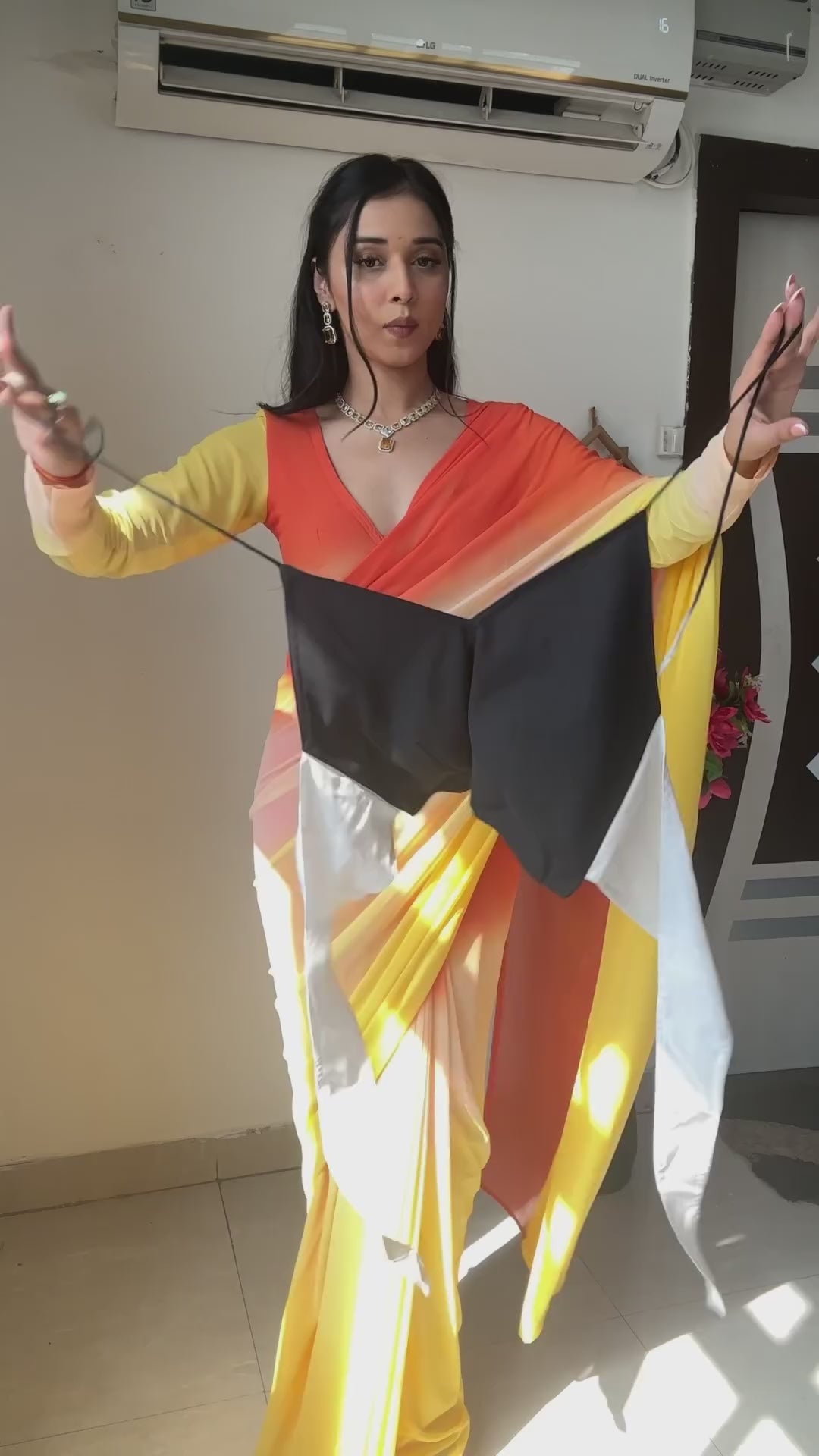 Pure Black & White Ombre Soft Georgette Bandhani Digital Print Ready To Wear Saree