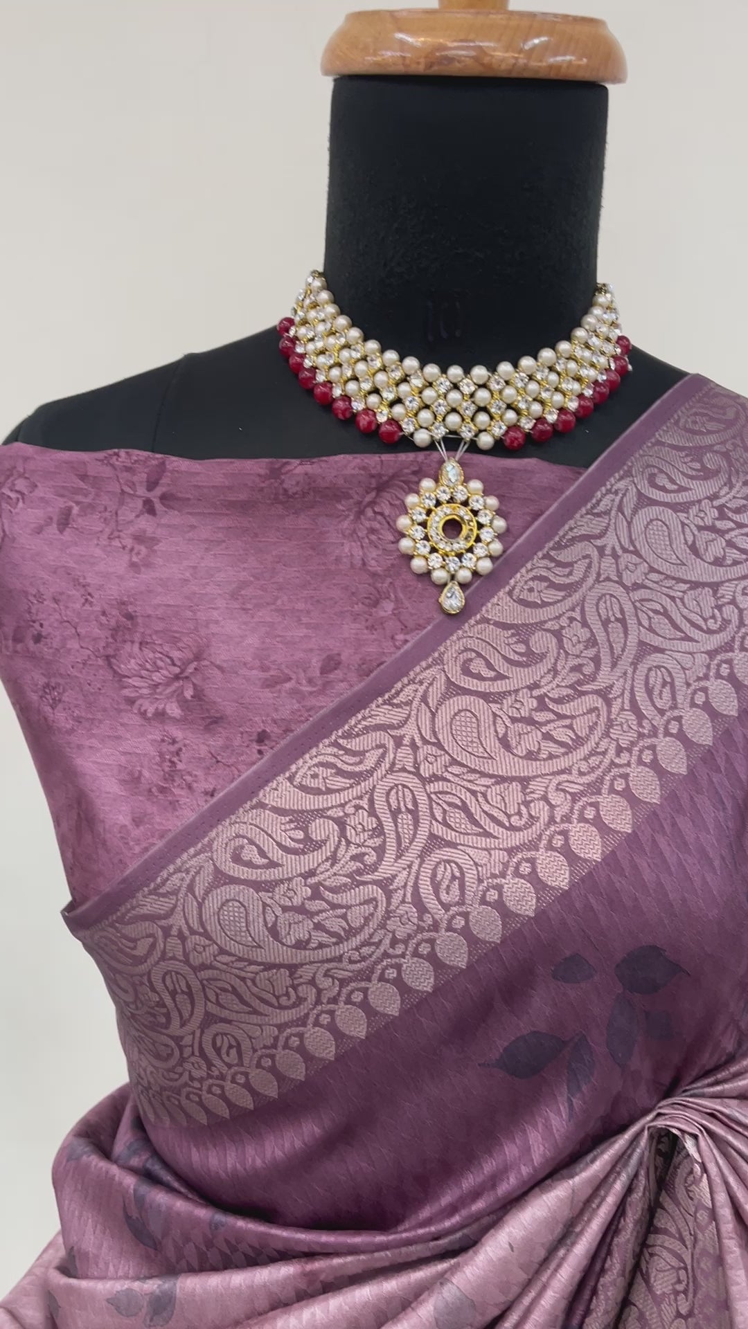 Dusty Rose Vichitra Silk Digital Print Saree