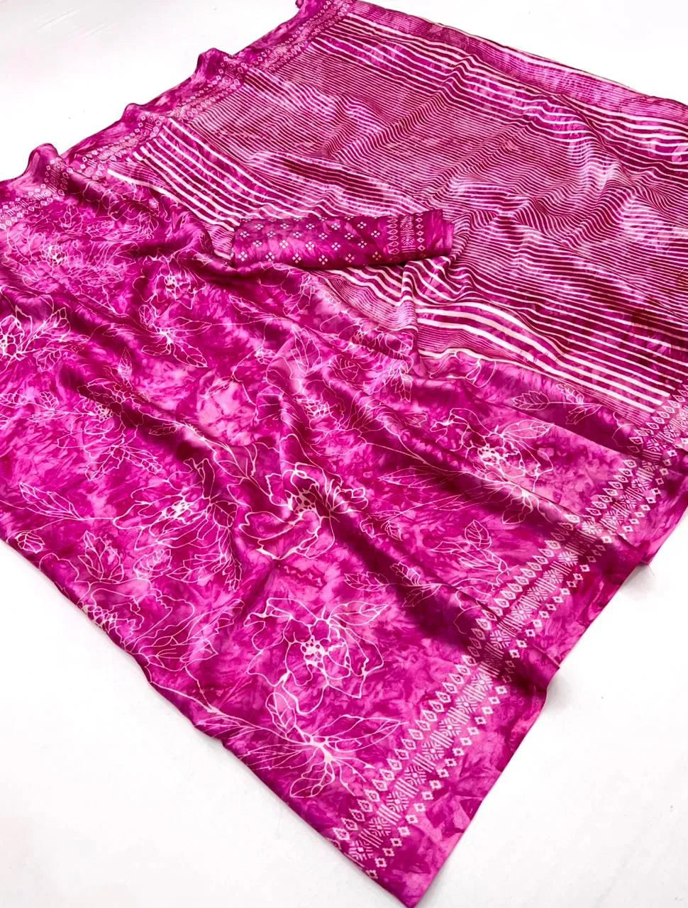 Prism Silk Modal Satin Ajrakh Hand Print Saree