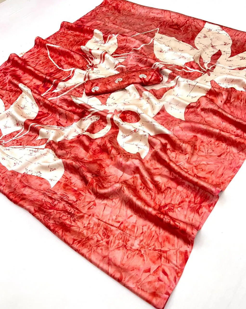 Prism Silk Modal Satin Ajrakh Hand Print Saree