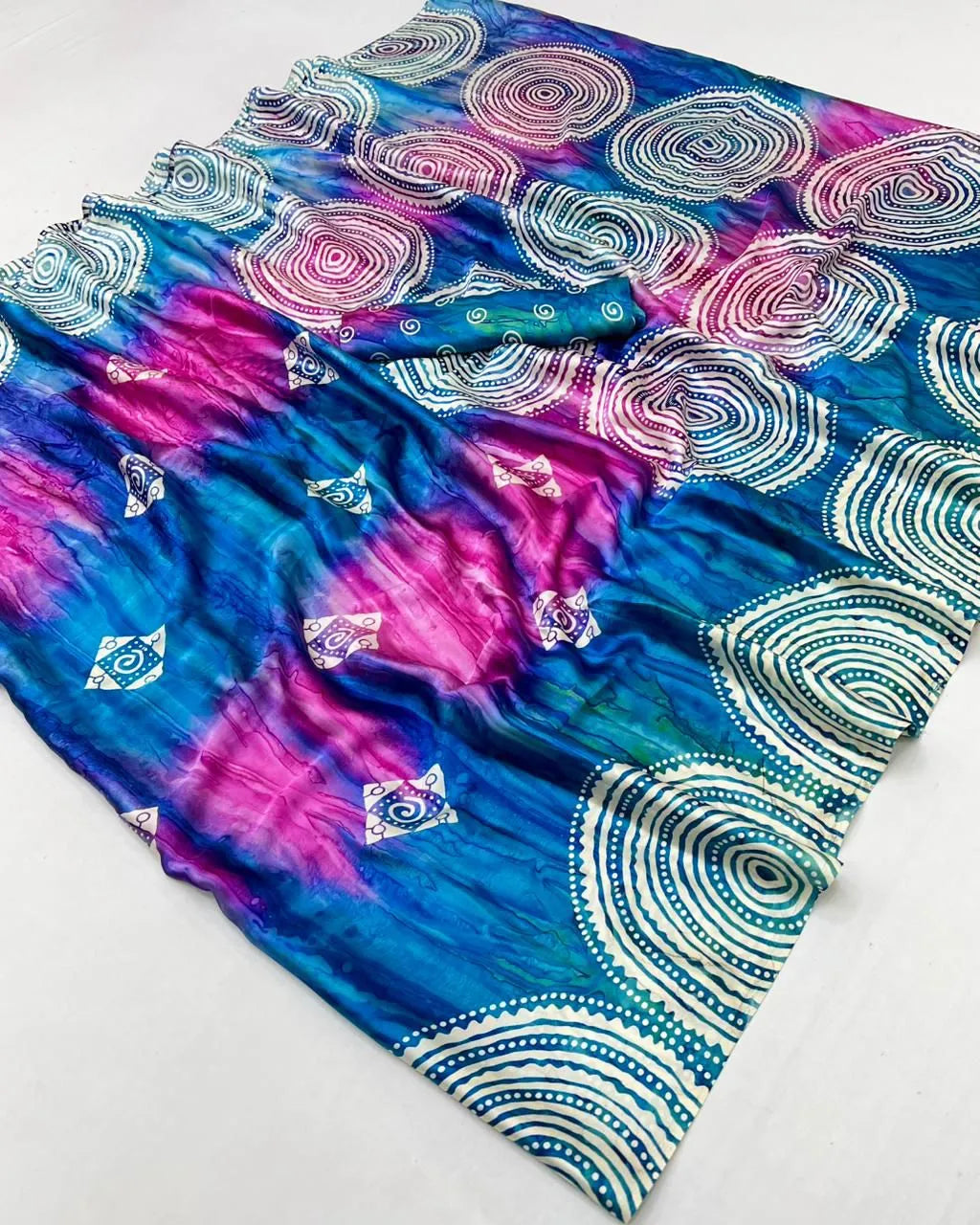 Prism Silk Modal Satin Ajrakh Hand Print Saree